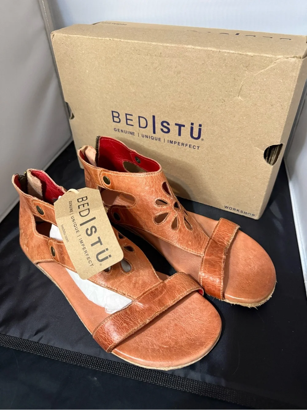 BedlSTÜ Women's Tan Leather Cutout Sandals
